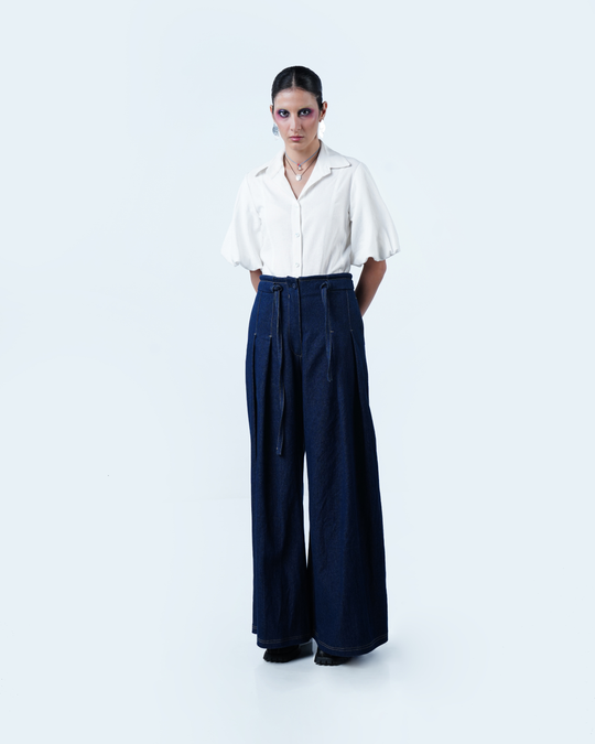 sculptural denim pants
