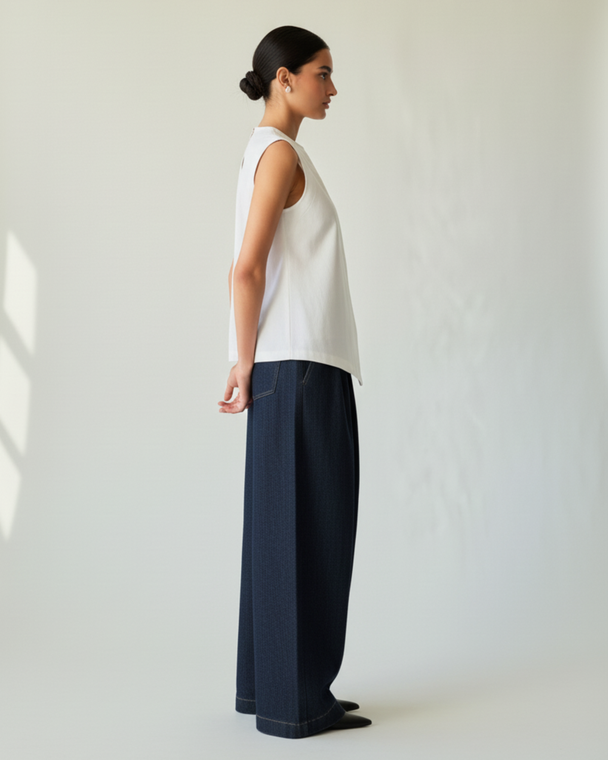 Model wearing Hüna Linen Asymmetric Top 