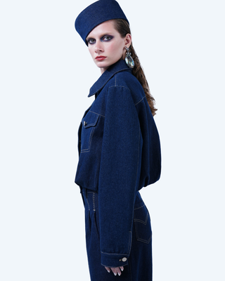 structured dark denim jacket