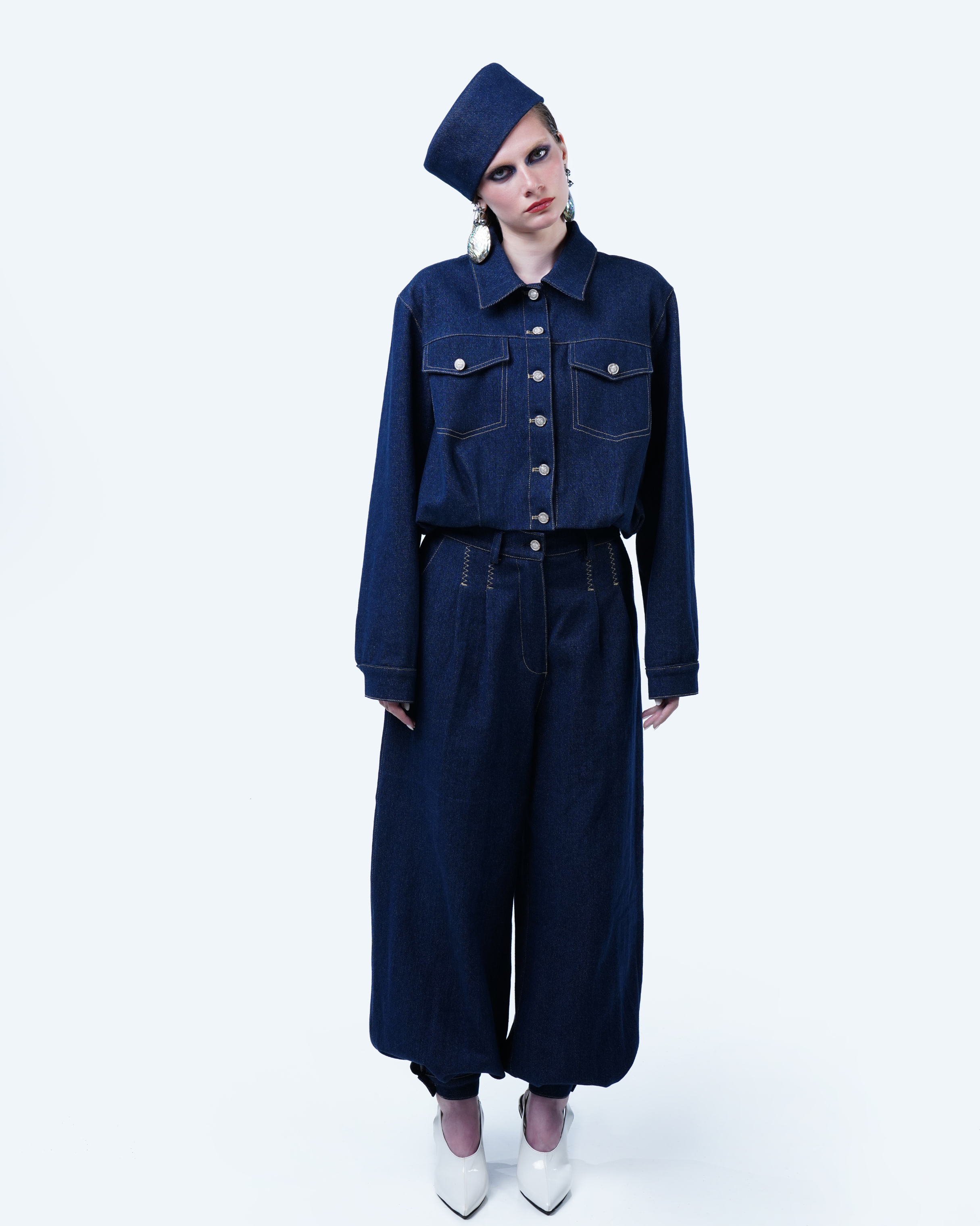 sculptural denim pants