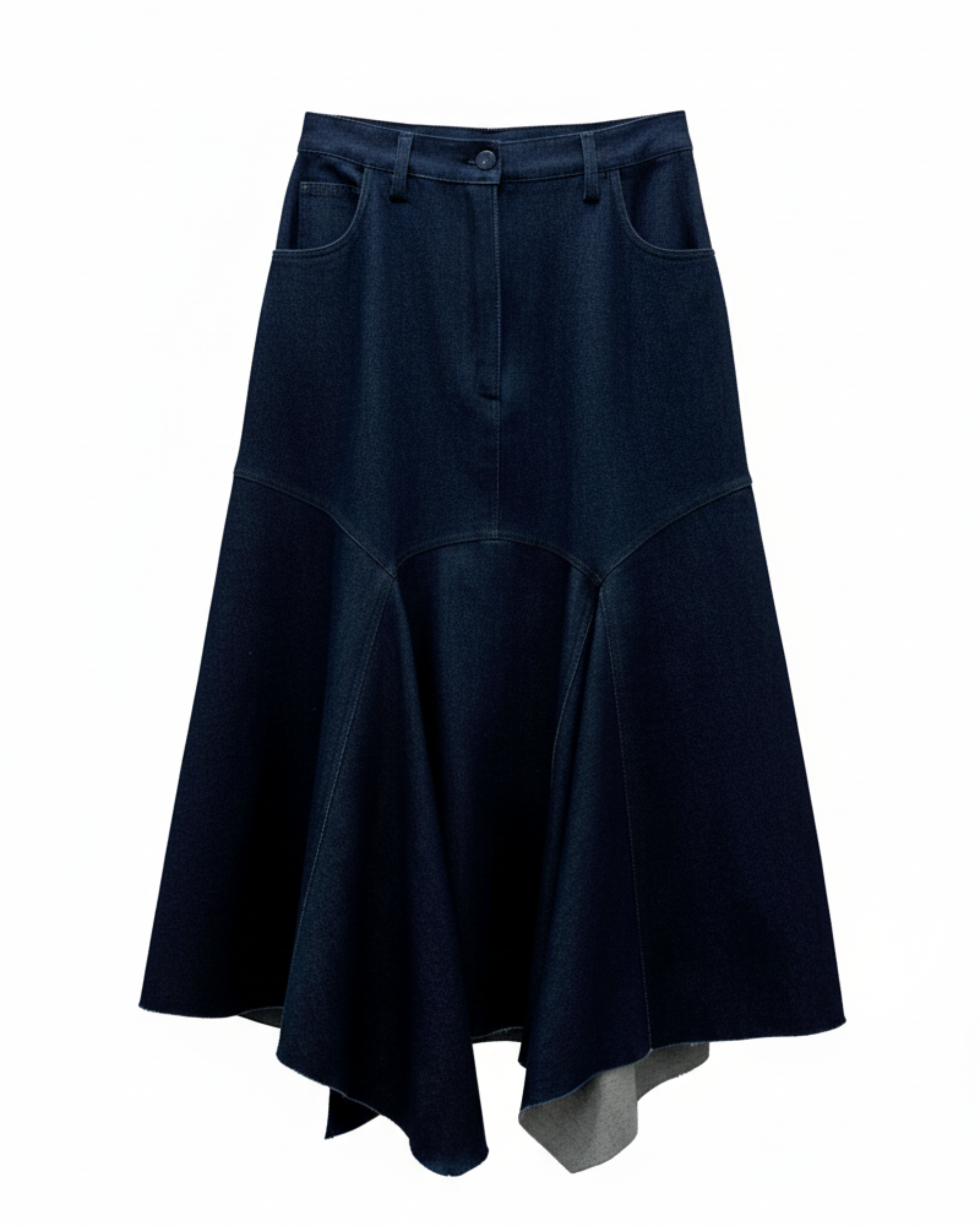 structured denim skirt with asymmetric hemline, limited edition fashion piece