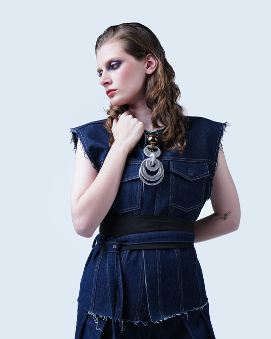 raw edge denim top